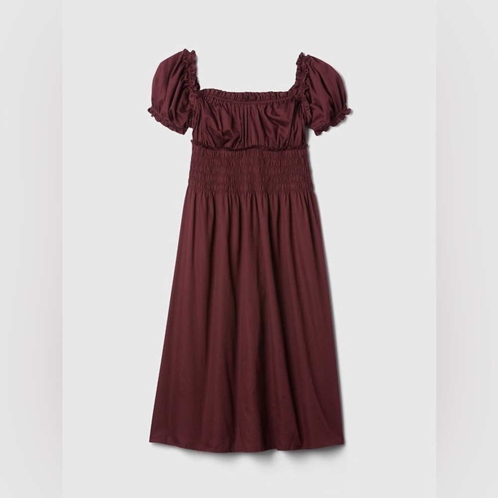 NWT GAP Women’s Midi Dress Puff Sleeve Smocked Waist Noir Red Size XXS